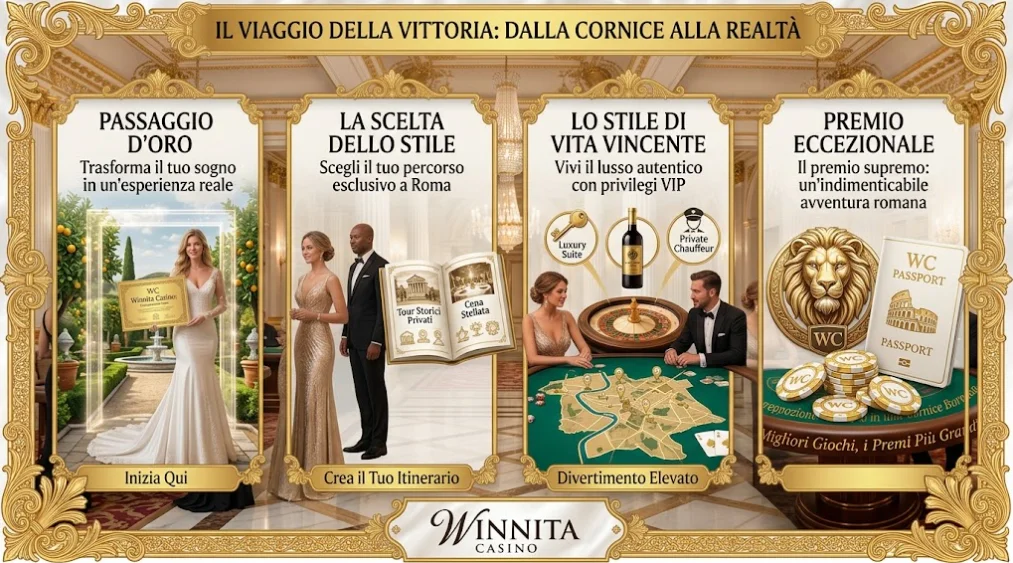 Pannelli illustrativi in cornice dorata dedicati a Winnita Casino